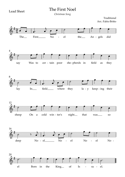 The First Noel (Christmas Song) Lead Sheet in G Major.