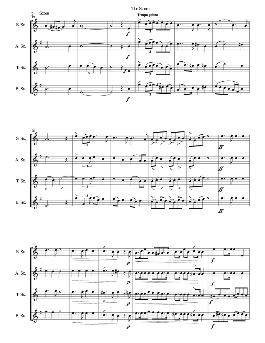 The Storm arranged for saxophone quartet Saxophone Quartet scores gallery preview page 2