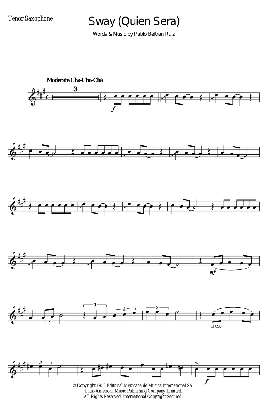 Sway (Quien Sera) Sway (Quien Sera) Tenor Saxophone scores gallery preview page 1
