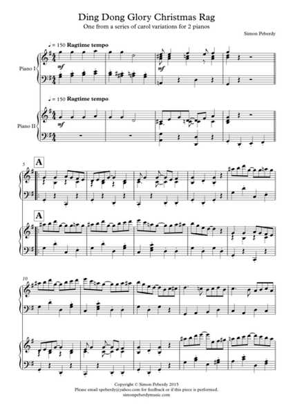 "Ding Dong Glory Christmas Rag", carol variations for 2 pianos, 4 hands by Simon Peberdy image number null