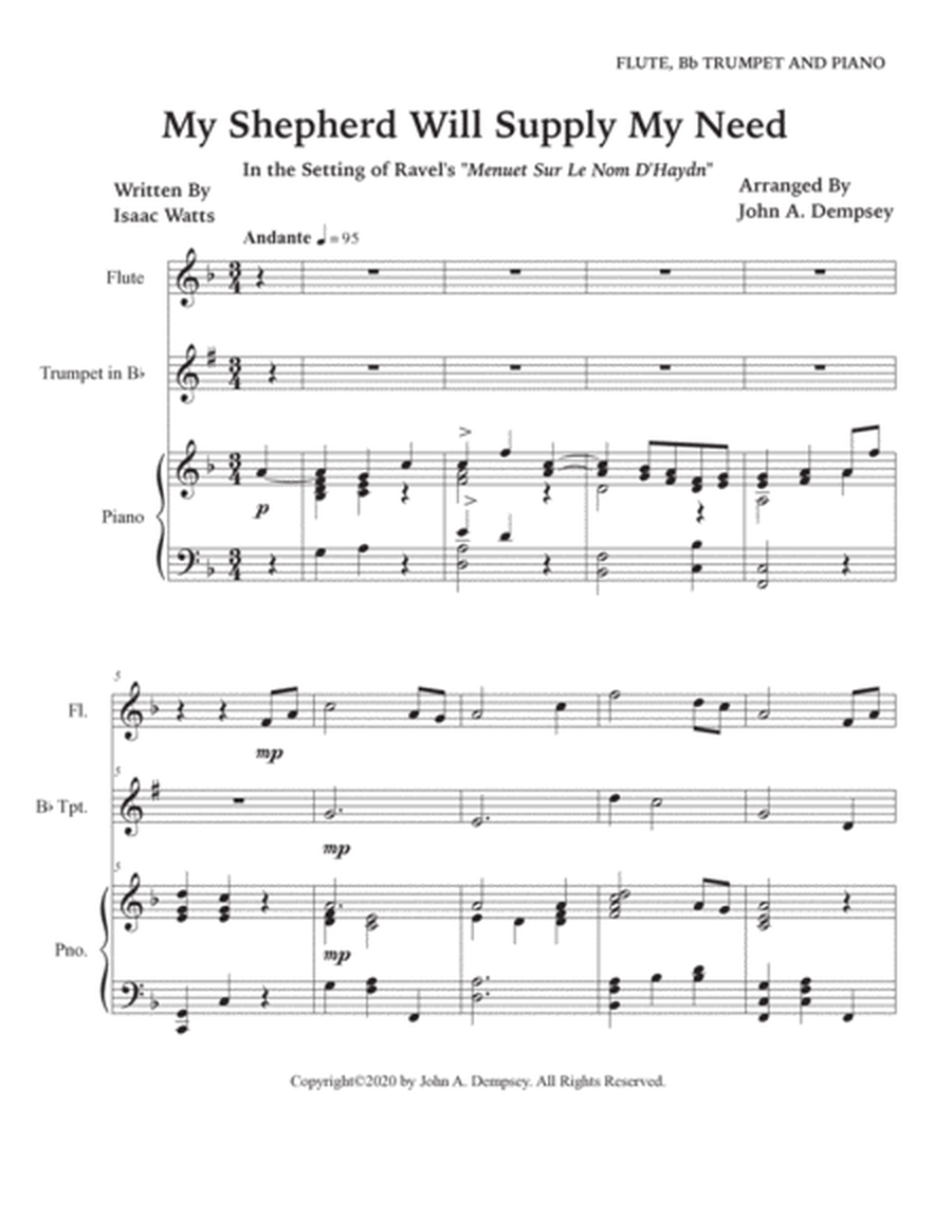 My Shepherd Will Supply My Need (Psalm 23): Trio for Flute, Trumpet and Piano image number null