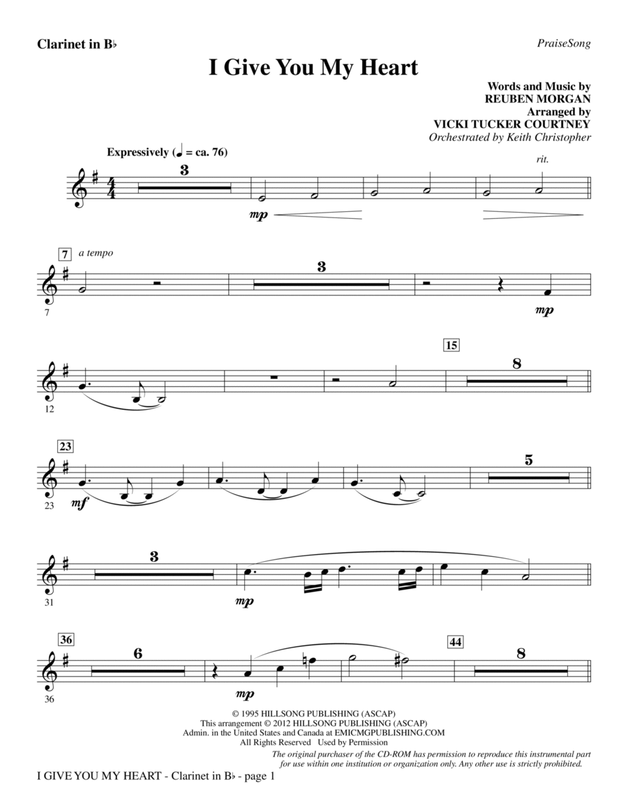 I Give You My Heart - Bb Clarinet Choir scores gallery preview page 1