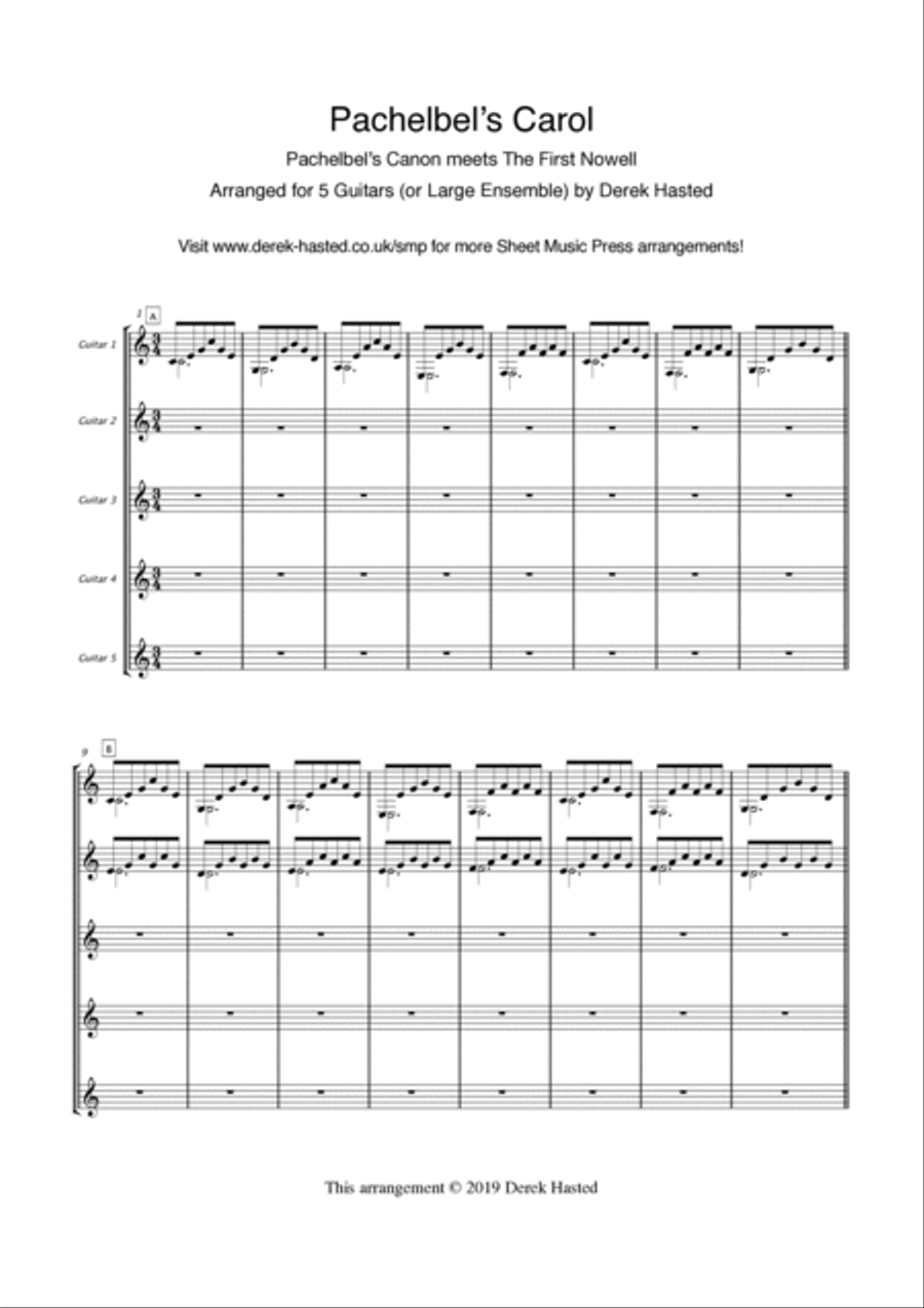 Pachelbel's Carol - Easy Guitar Quintet Guitar Ensemble scores gallery preview page 4