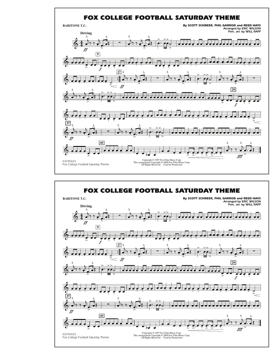 Fox College Football Saturday Theme - Baritone T.C. Marching Band scores gallery preview page 1