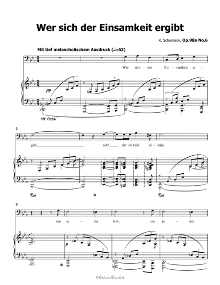 Wer sich der Einsamkeit ergibt, by Schumann, Op.98a No.6, in E flat Major