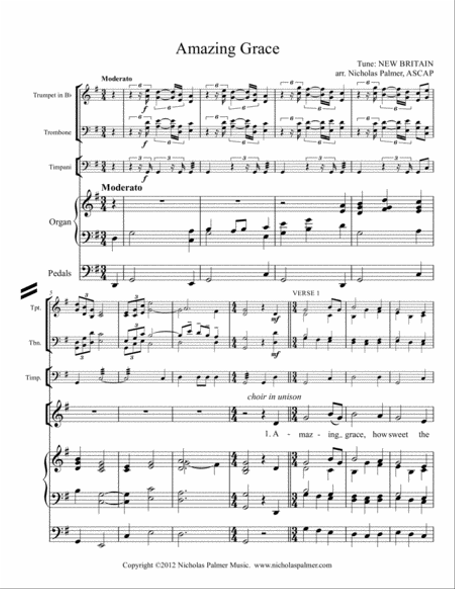Amazing Grace - Concertato for brass, organ, and choir 4-Part scores gallery preview page 3