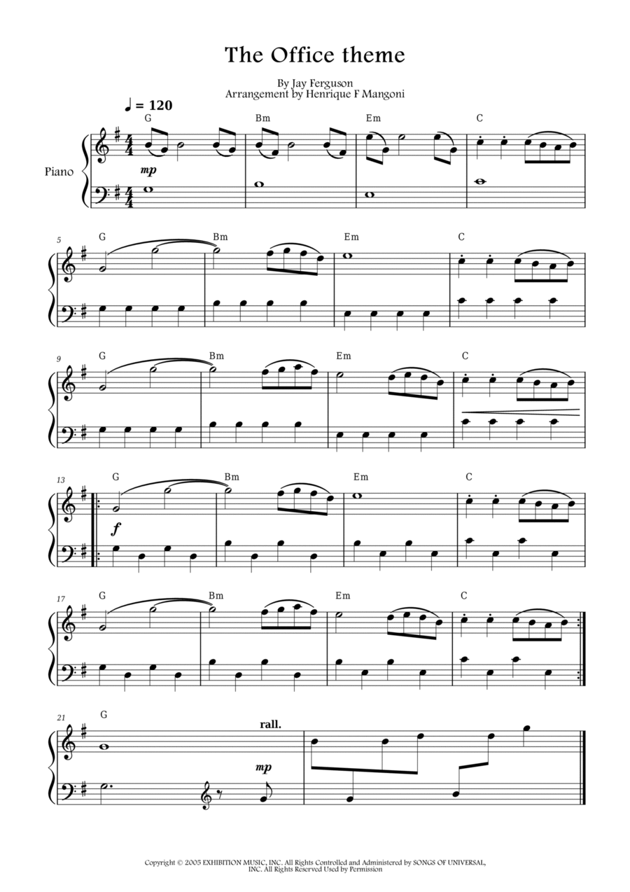 The Office - Theme Easy Piano scores gallery preview page 1
