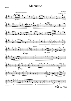 Boccherini Menuetto (String Quintet Op.13, No.5, 3rd mvt.), for string quartet, CB401