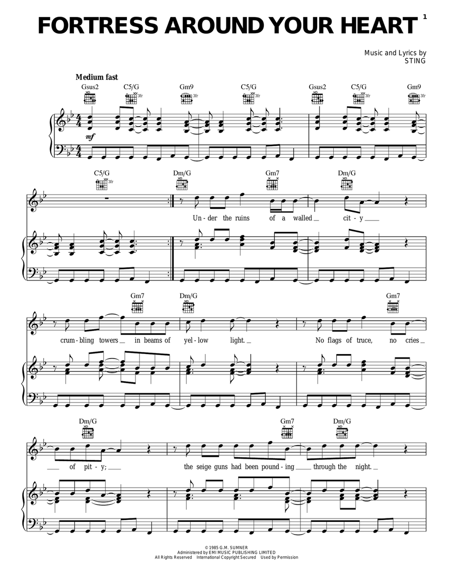 Fortress Around Your Heart Piano, Vocal, Guitar scores gallery preview page 1