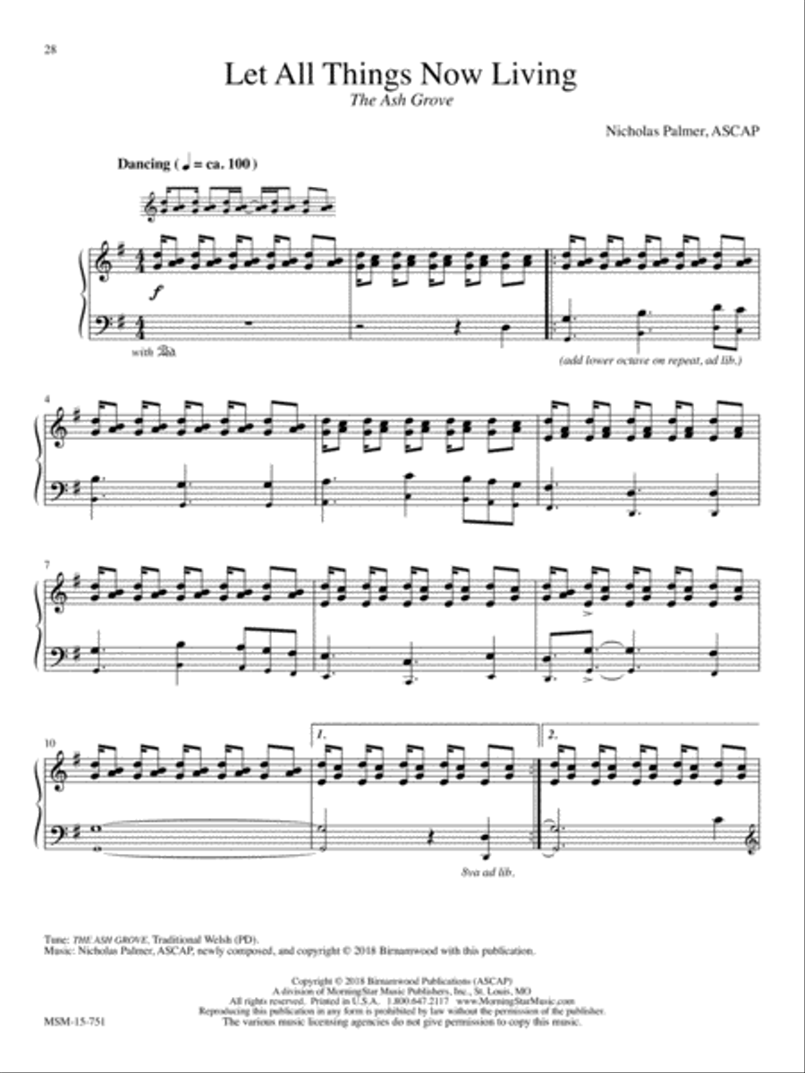 Let All Things Now Living Piano Solo scores gallery preview page 1
