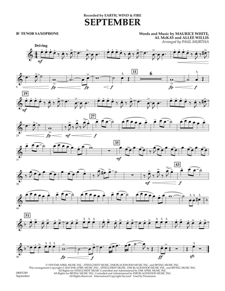 September (arr. Paul Murtha) - Bb Tenor Saxophone