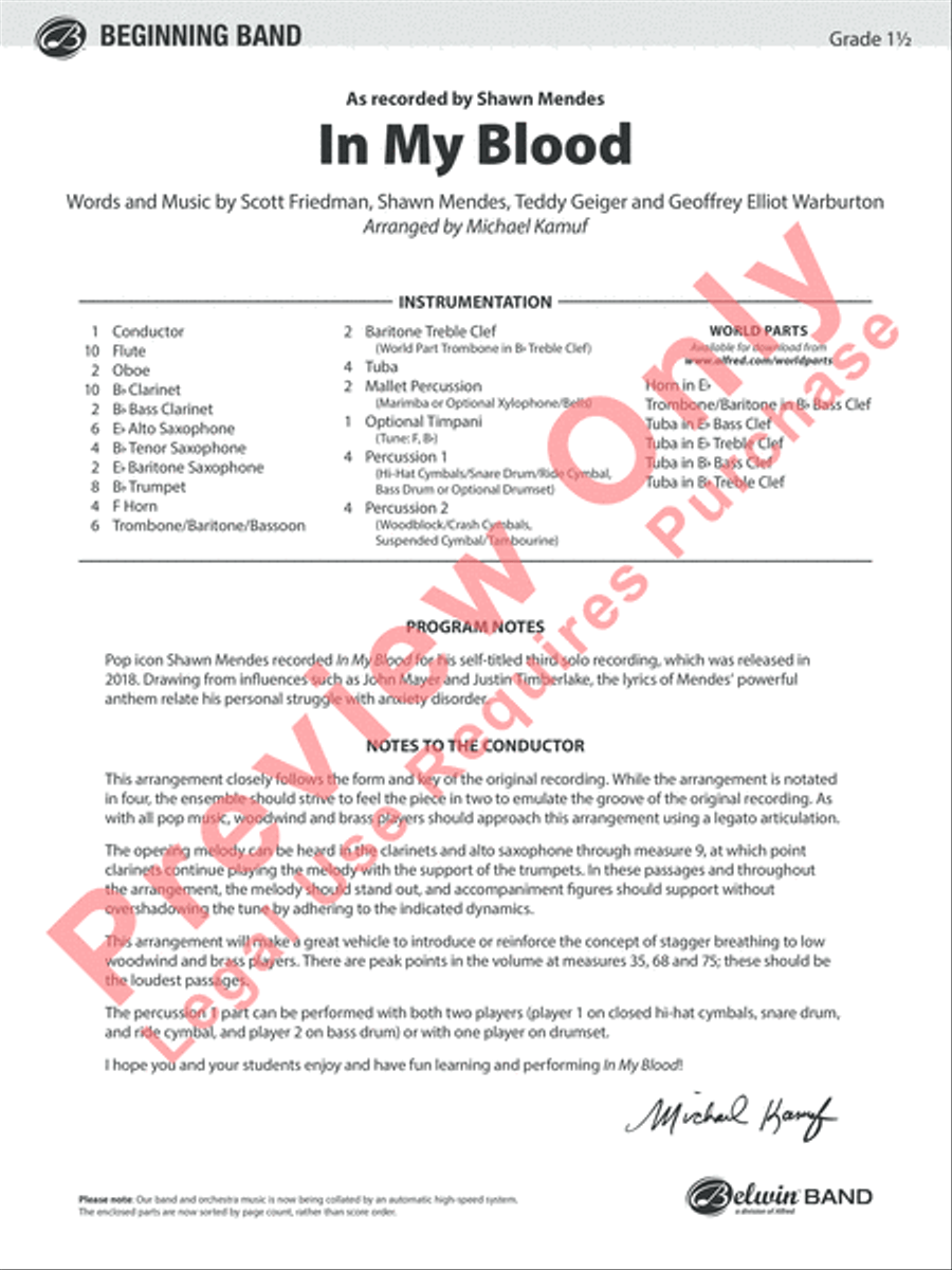 In My Blood Concert Band scores gallery preview page 2