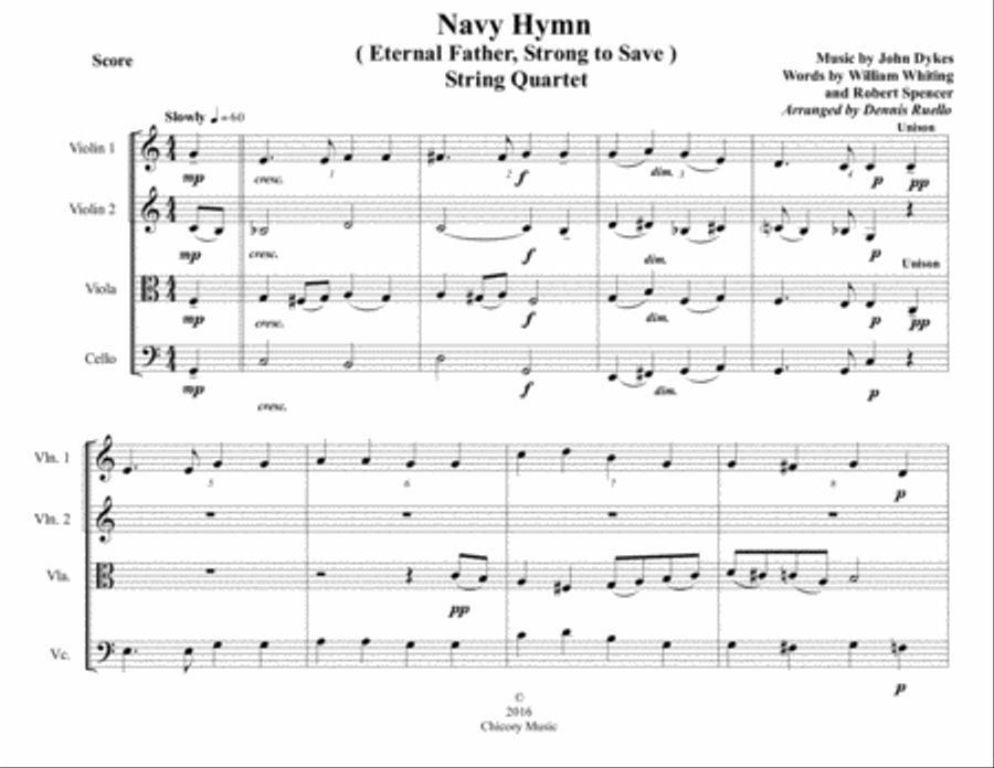 Navy Hymn (Eternal Father, Strong to Save) - String Quartet - Intermediate String Quartet scores gallery preview page 1