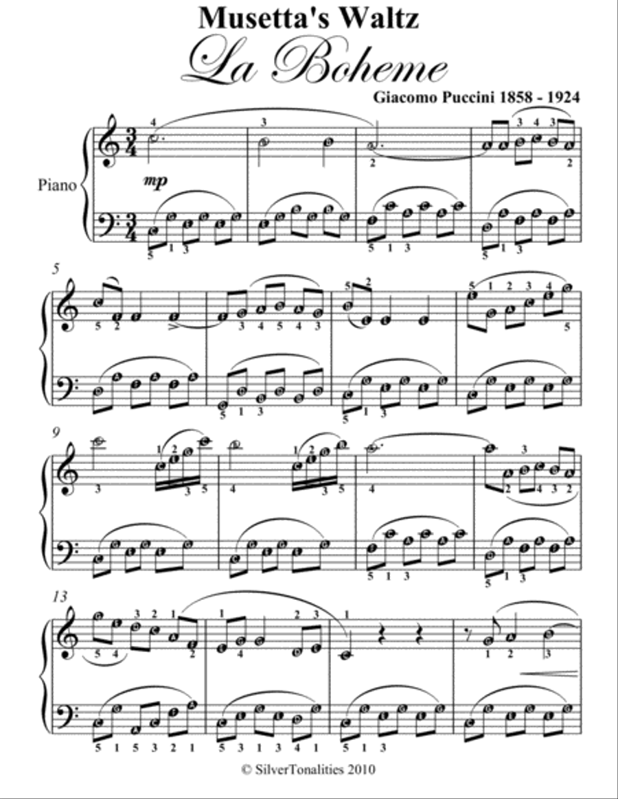Musetta's Waltz La Boheme Easy Piano Sheet Music Easy Piano scores gallery preview page 2
