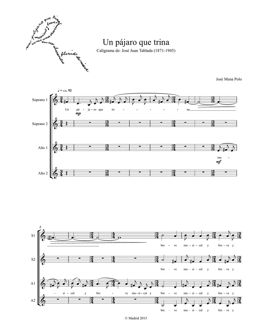 Un Pajaro que trina Un Pajaro que trina SSAA scores gallery preview page 1