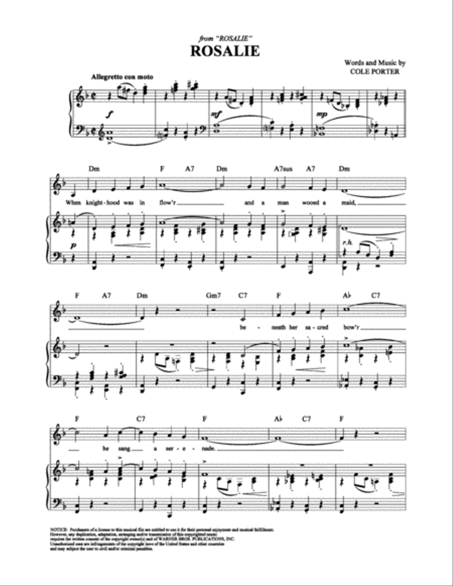 Rosalie Rosalie Piano, Vocal, Guitar scores gallery preview page 1