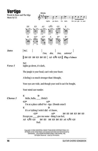 U2 – Guitar Chord Songbook