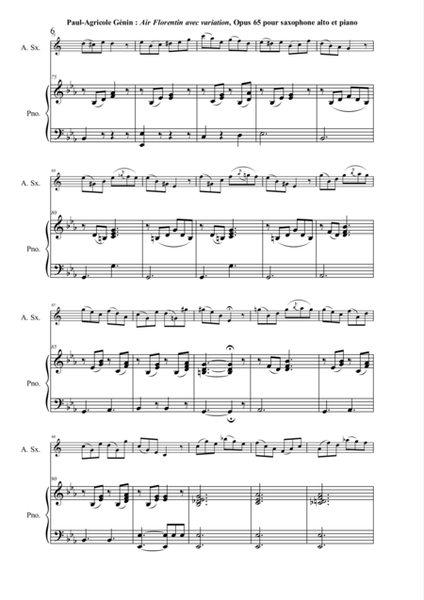 Paul-Agricole GÉNIN: Air Florentin avec Variation Opus 65 for alto saxophone and piano