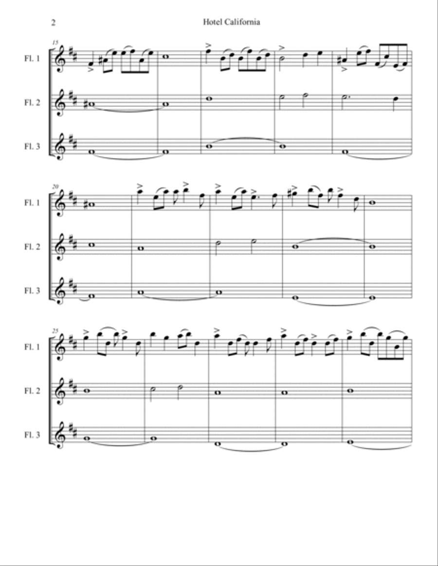Hotel California - Score Only Woodwind Trio scores gallery preview page 2
