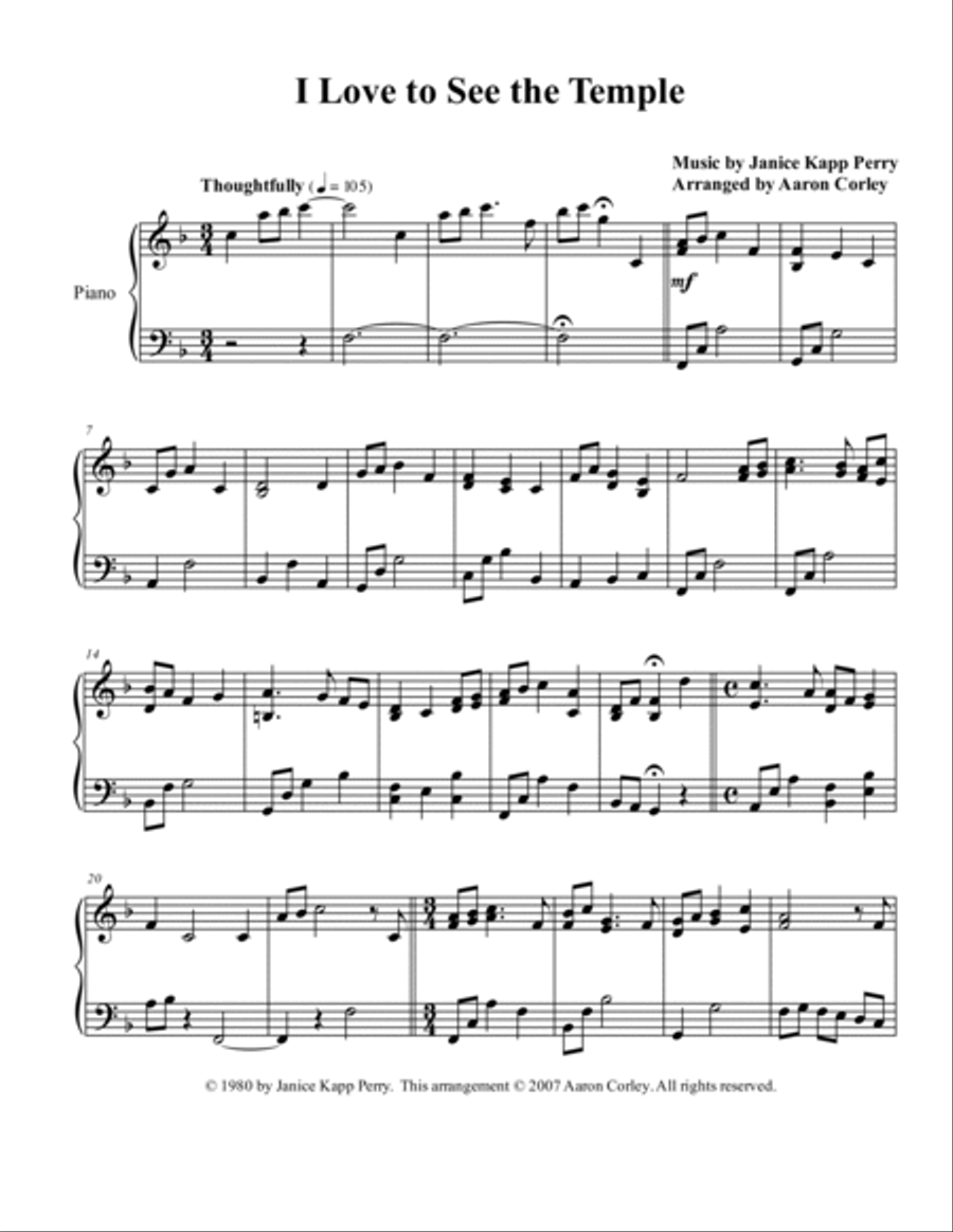 I Love to See the Temple Piano Solo scores gallery preview page 2