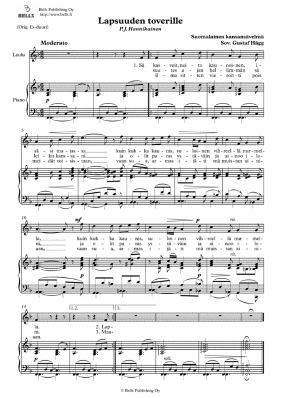 Lapsuuden toverille (F Major) Voice Solo scores gallery preview page 1