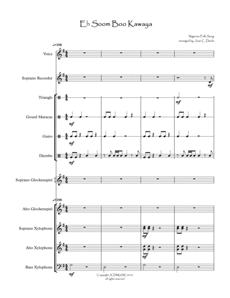 Eh Soom Boo Kawaya (African Folk Song) arranged for Orff Ensemble image number null