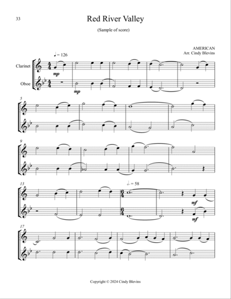 12 Favorite Folk Songs, for Clarinet and Oboe Woodwind Duet scores gallery preview page 4