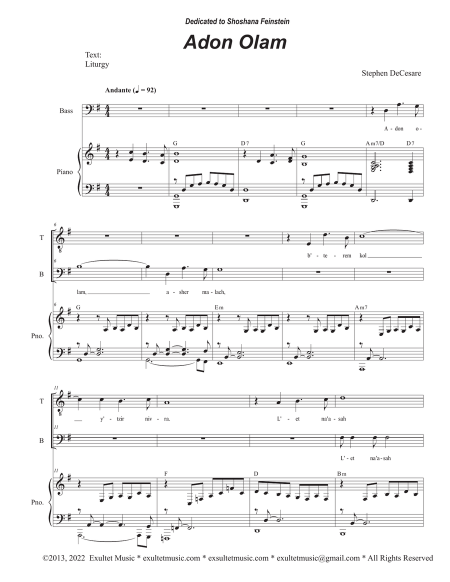 Adon Olam (2-part choir - (TB) TB scores gallery preview page 1