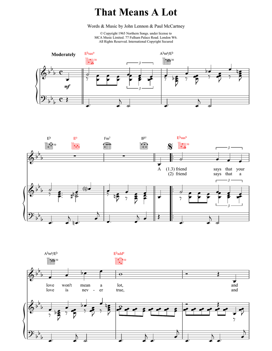 That Means A Lot Piano, Vocal, Guitar scores gallery preview page 1