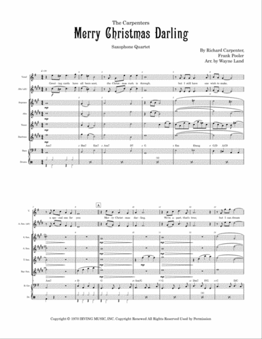 Merry Christmas, Darling Saxophone Quartet scores gallery preview page 2