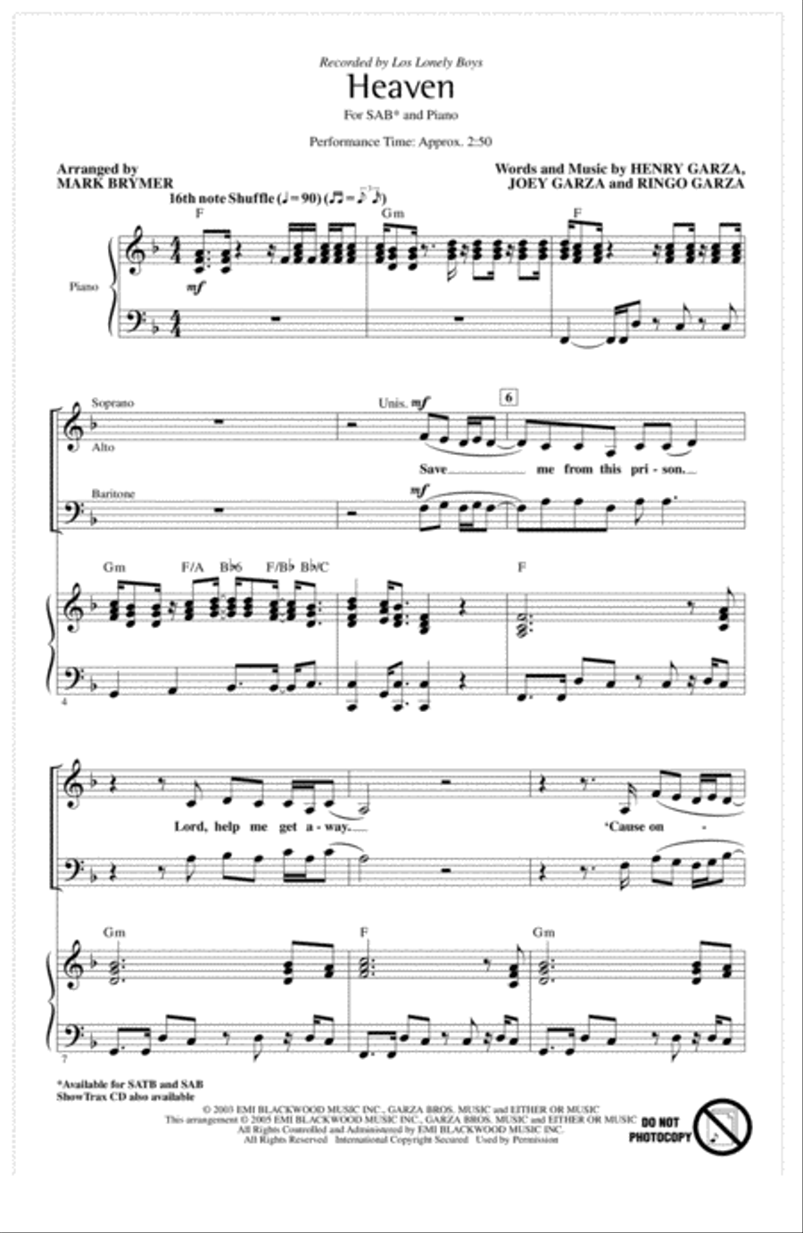 Heaven (arr. Mark Brymer) 3-Part scores gallery preview page 1