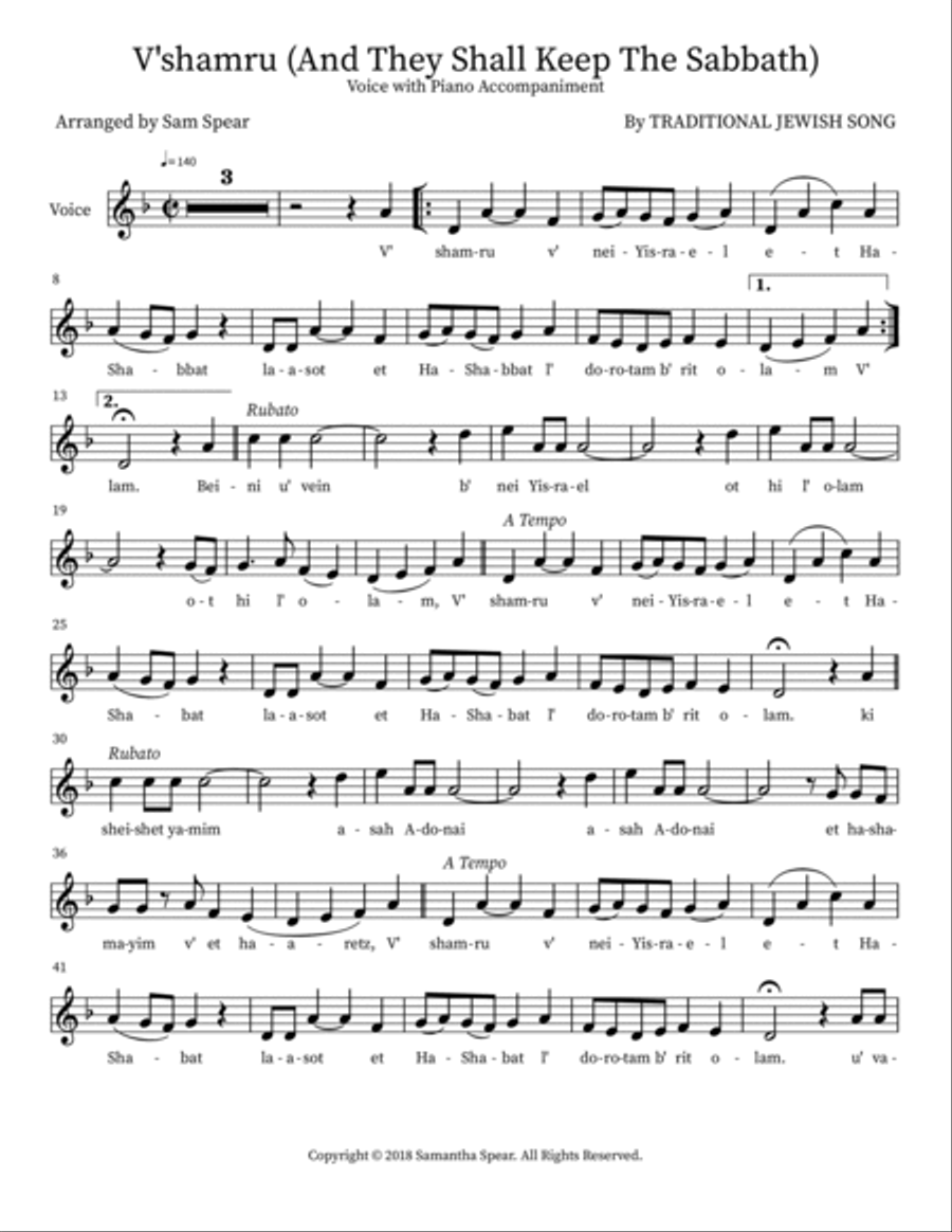 V'shamru (And They Shall Keep The Sabbath) Voice scores gallery preview page 6