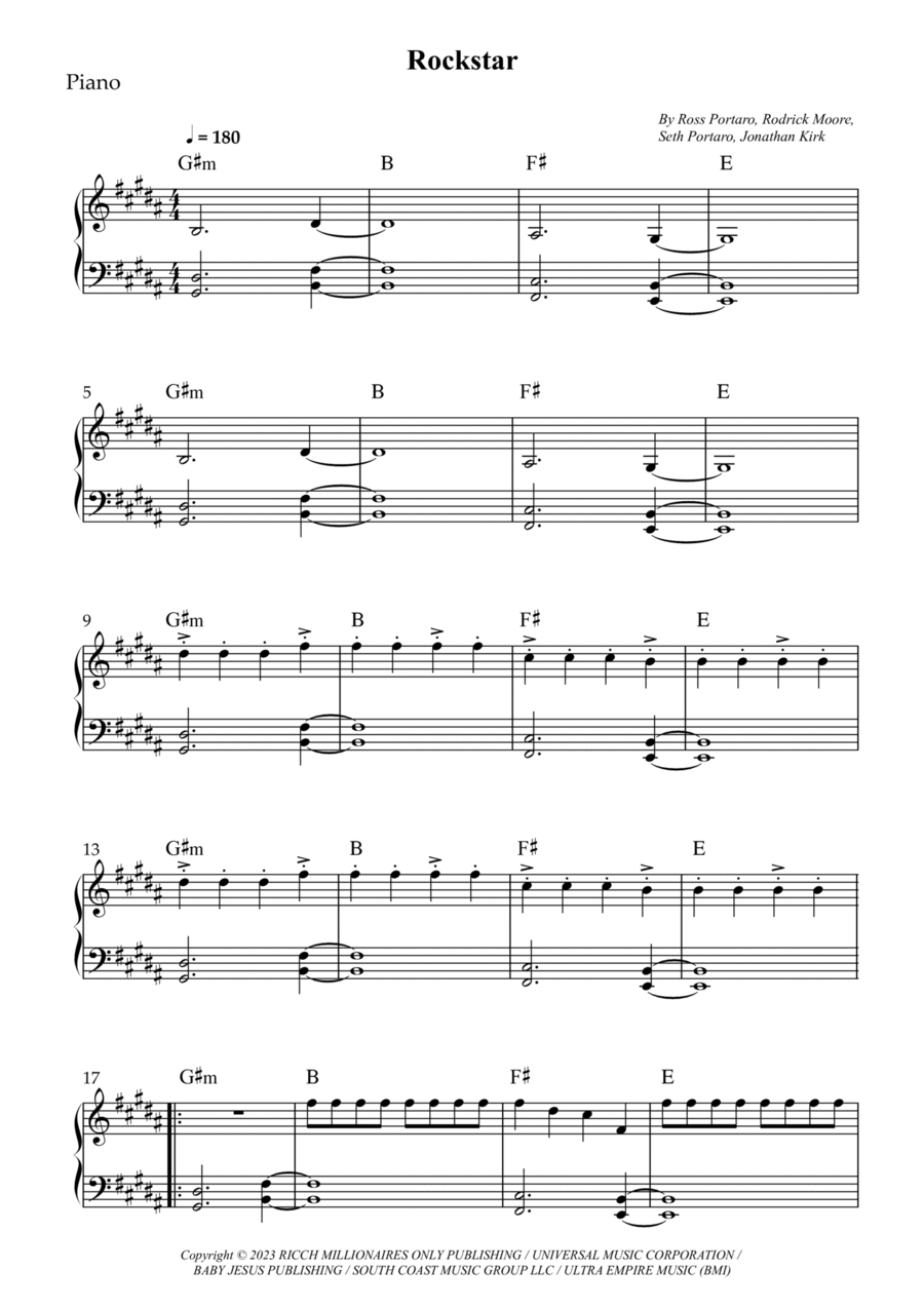 Rockstar Piano Solo scores gallery preview page 1