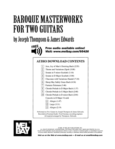 Baroque Masterworks for Two Guitars