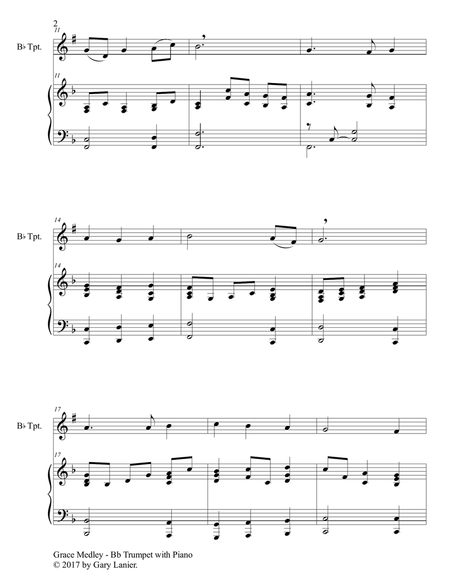 GRACE MEDLEY (for Bb Trumpet with Piano - Instrument Part included) B-Flat Trumpet scores gallery preview page 3
