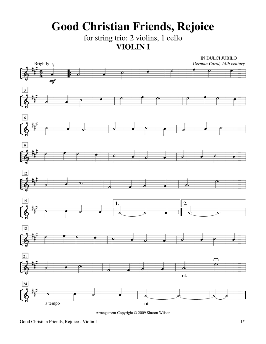 Good Christian Friends, Rejoice (String Trio – 2 violins, 1 cello) String Trio scores gallery preview page 1