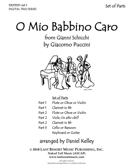 O Mio Babbino from Gianni Schicchi for Two Flutes & Piano (or Two Violins & Piano)