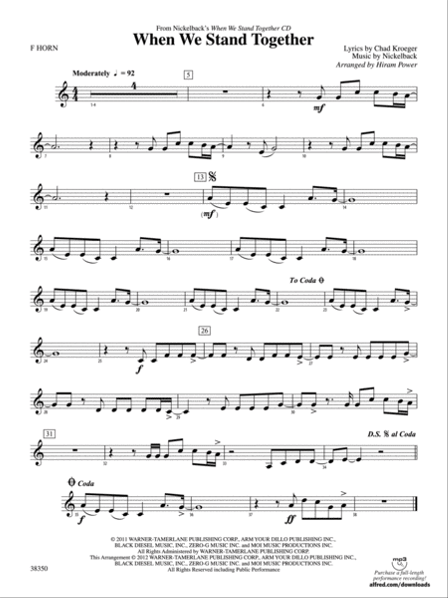 When We Stand Together: 1st F Horn Concert Band scores gallery preview page 1