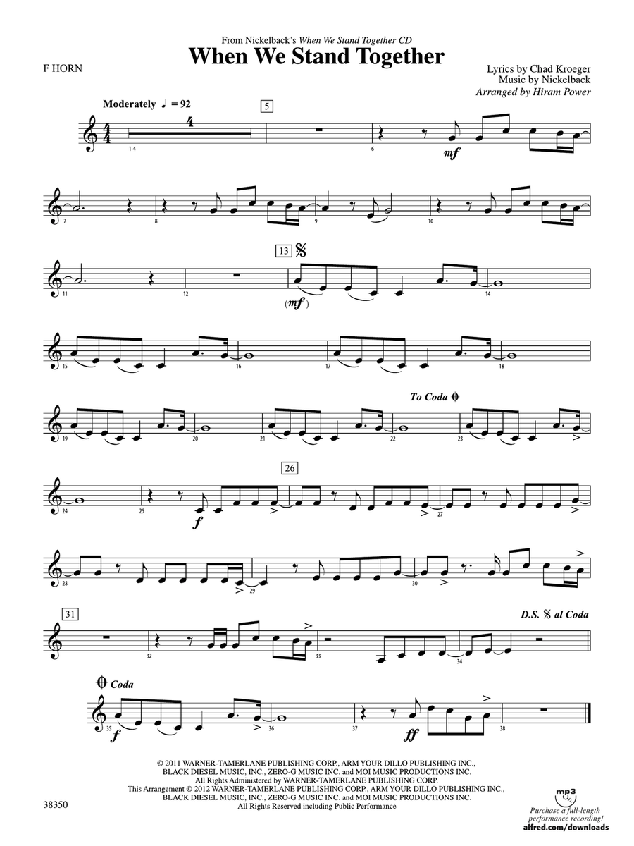 When We Stand Together: 1st F Horn
