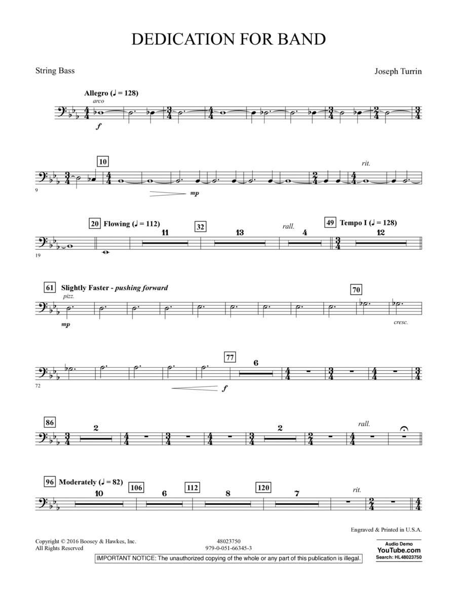 Dedication for Band - String Bass Double Bass scores gallery preview page 1
