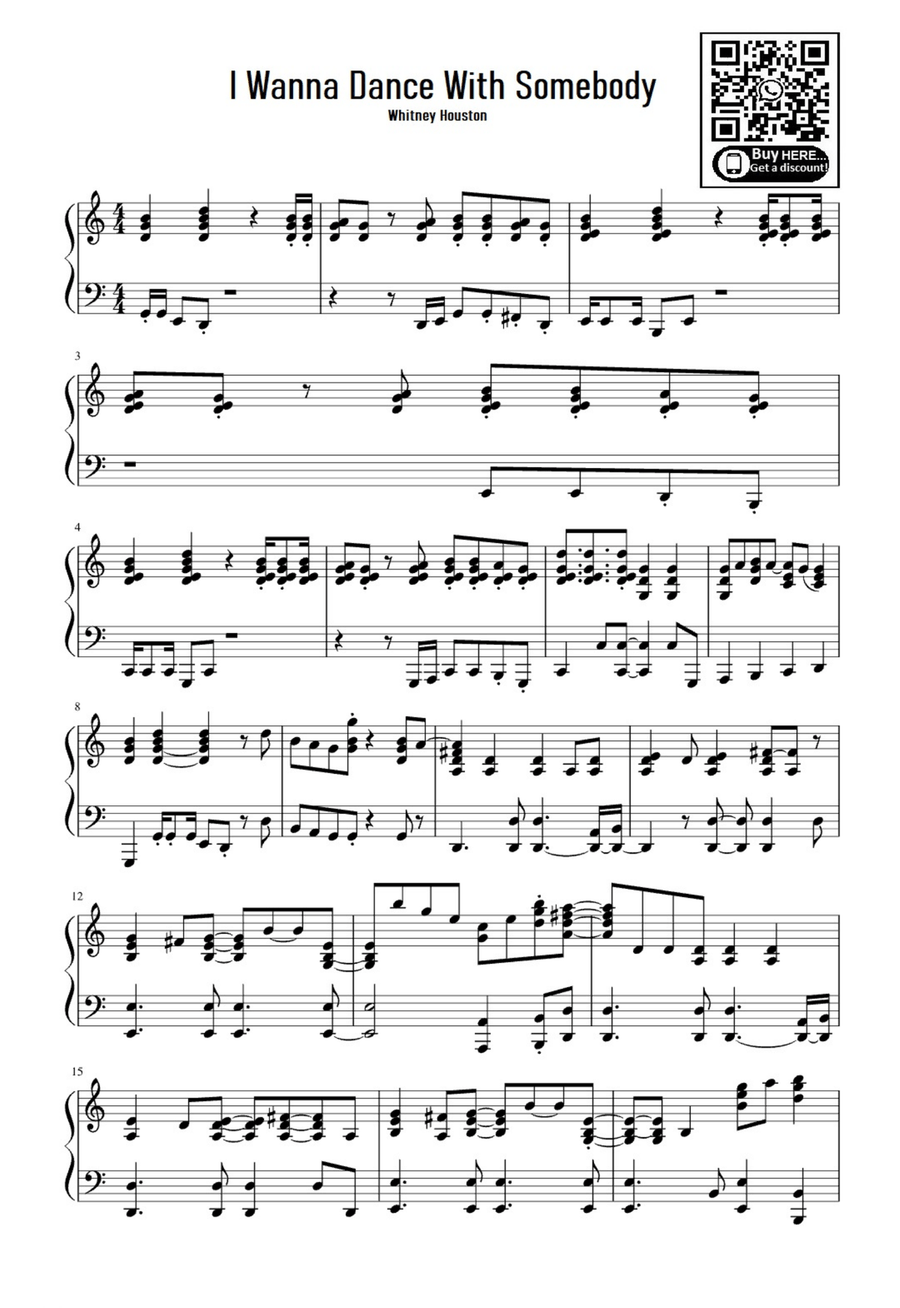 I Wanna Dance With Somebody Easy Piano scores gallery preview page 1