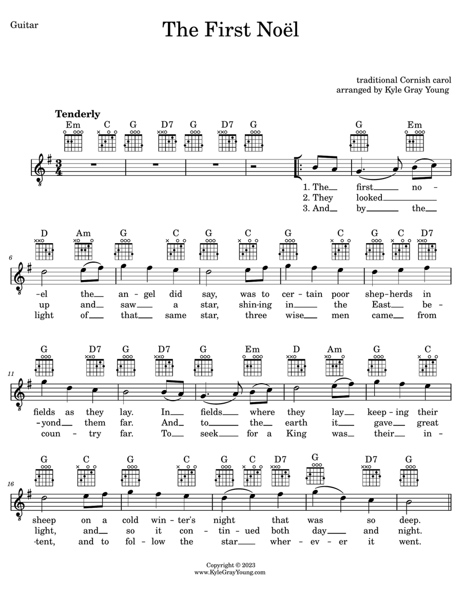 The First Noel (guitar lead sheet, key of G) Guitar scores gallery preview page 1