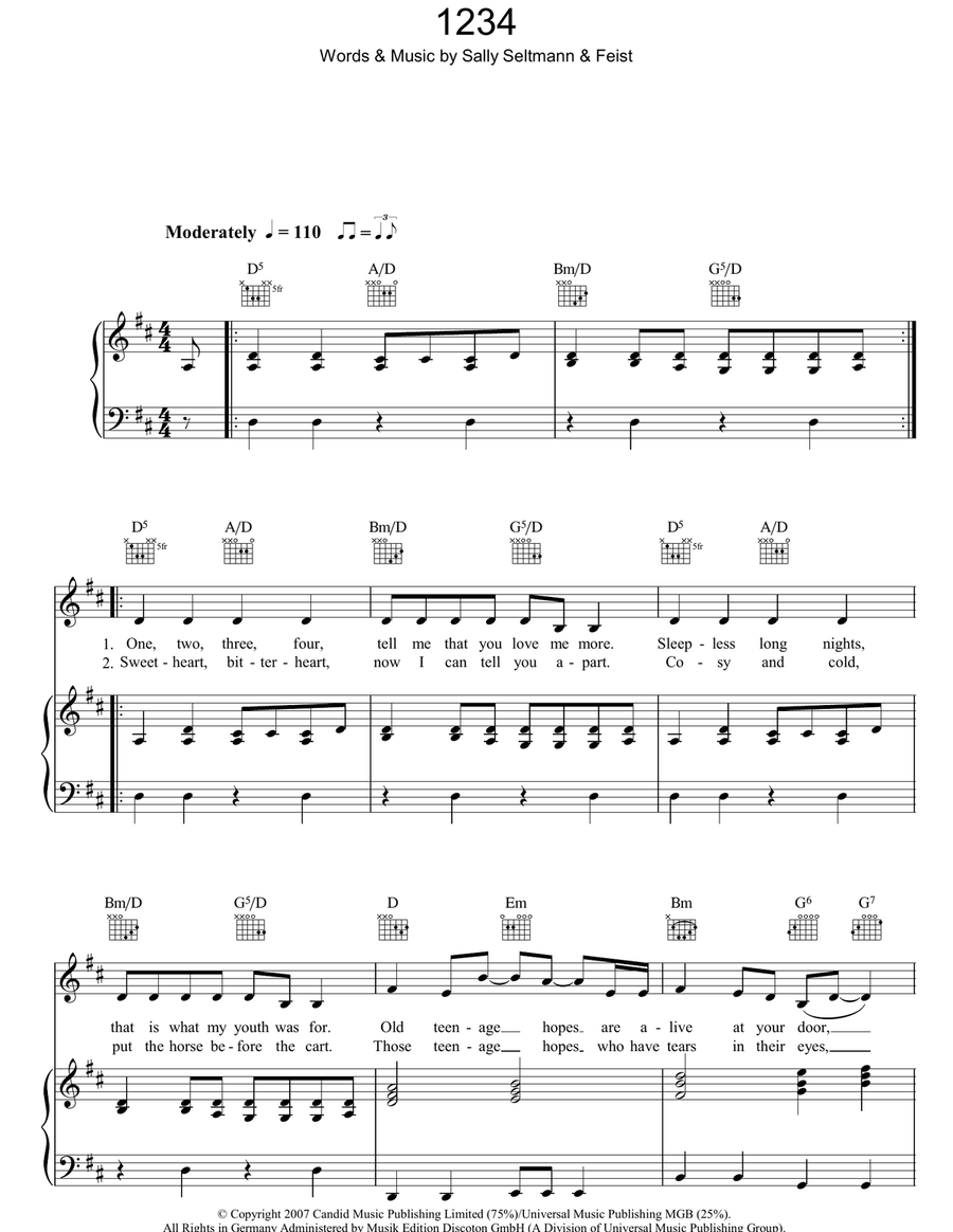 1234 1234 Piano, Vocal, Guitar scores gallery preview page 1