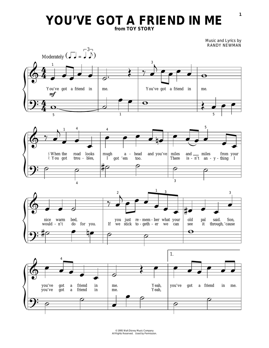 You've Got A Friend In Me (from Toy Story) Easy Piano scores gallery preview page 1