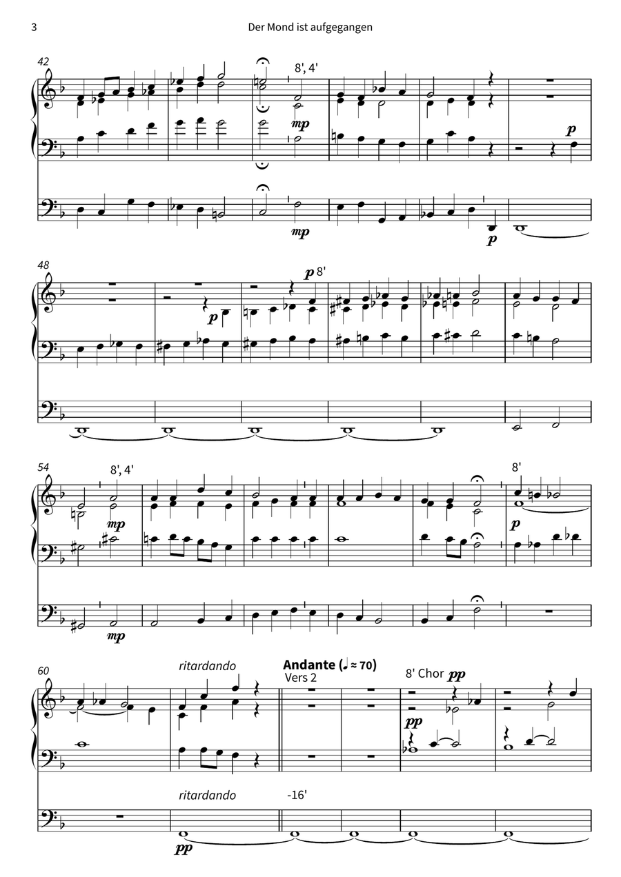 Der Mond ist aufgegangen by Johann Abraham Peter Schulz Organ - Digital Sheet Music page 5