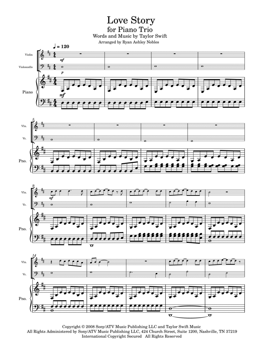 Love Story Piano Trio scores gallery preview page 1