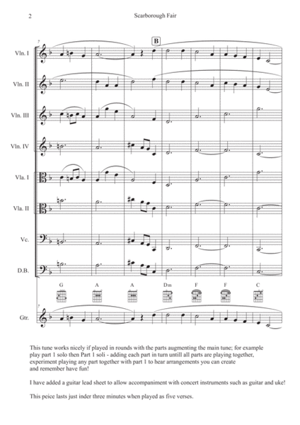 SCARBOROUGH FAIR STRING ENSEMBLE plus guitar and uke lead sheets image number null