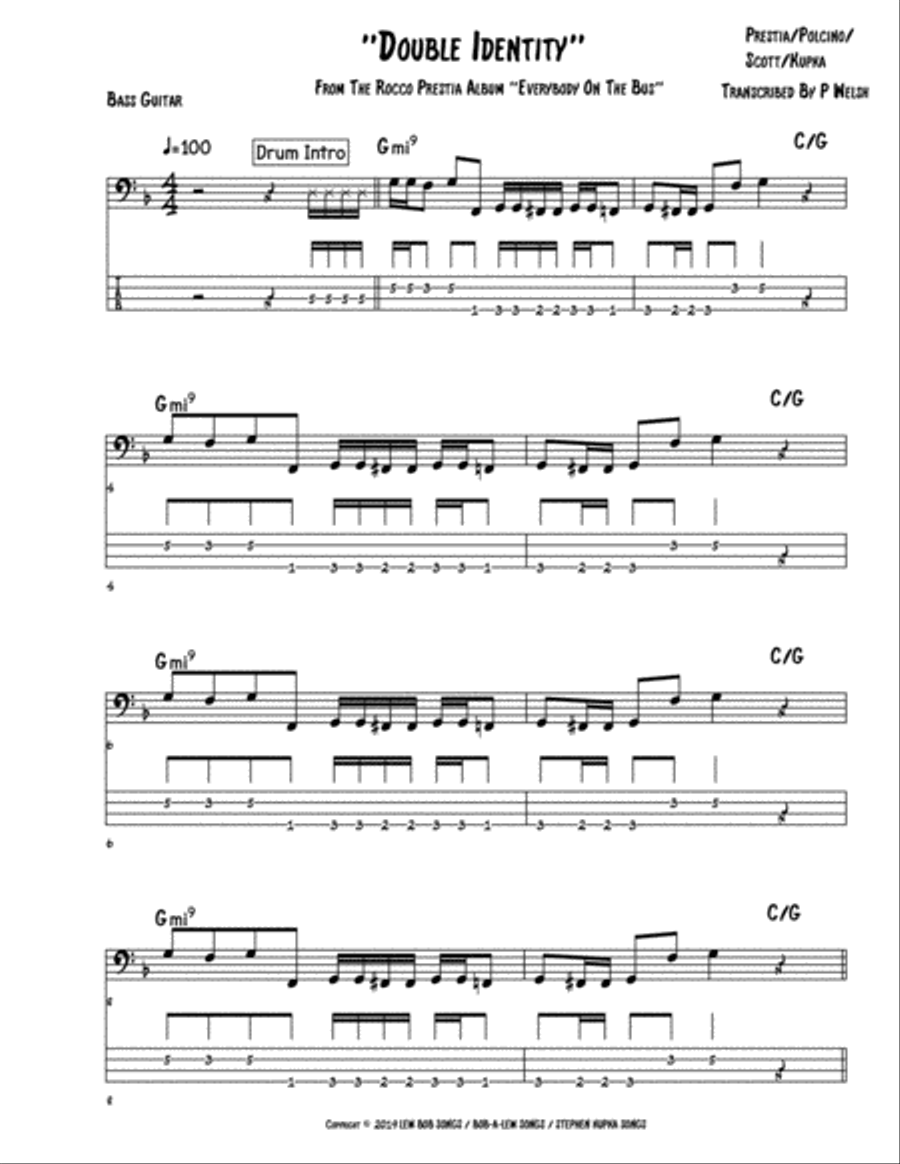 Double Identity Double Identity Bass Guitar scores gallery preview page 1