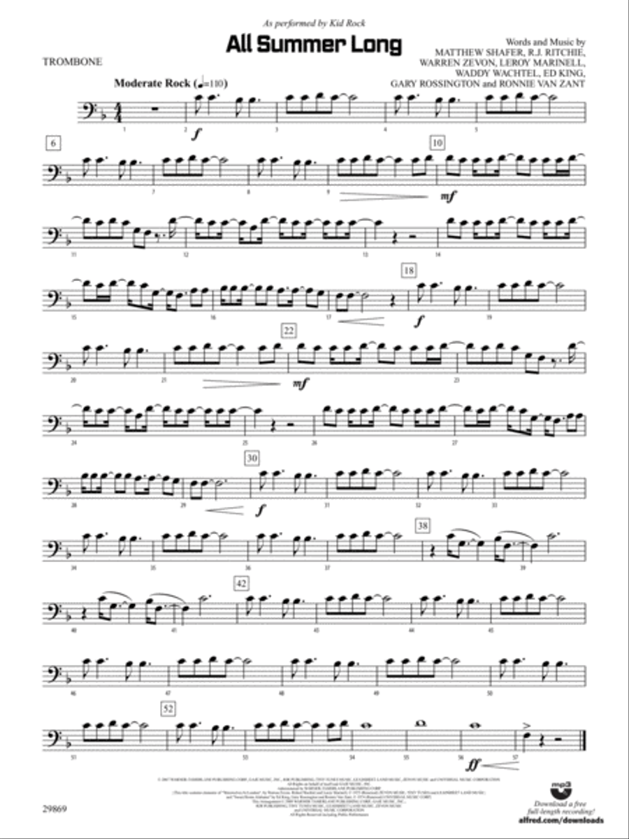 All Summer Long: 1st Trombone Concert Band scores gallery preview page 1