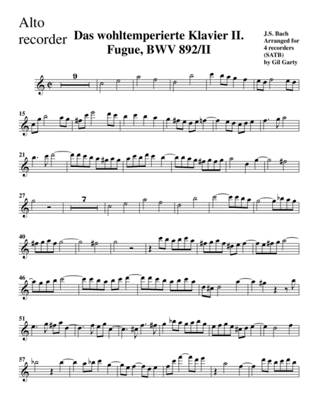 Fugue from Das wohltemperierte Klavier II, BWV 892/II (arrangement for 4 recorders)